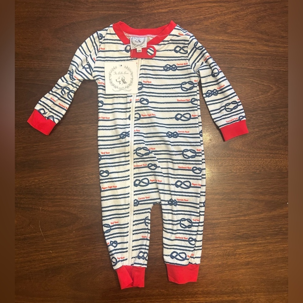 Red-Trim Nautical Stripe Baby One-Piece